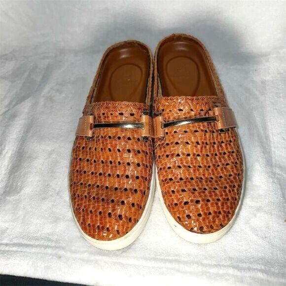 H by Halston Women's Brown Leather Mules Size 7 Slip-On Casual Flats - Picture 1 of 7